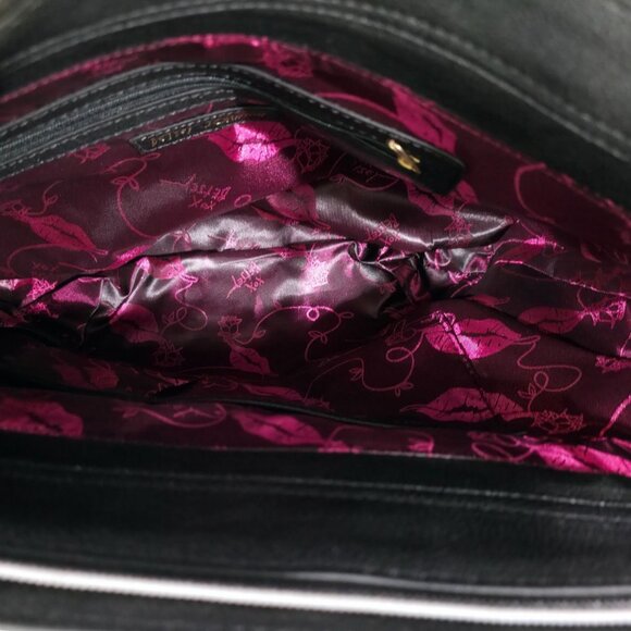 Betsey Johnson Striped Tote Bag With Red Handles And Tassel Charm Black & White - Picture 9 of 11